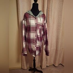 Plaid Button-Up Hoodie